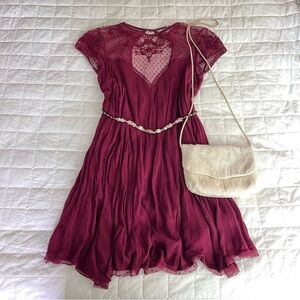 Ethereal Burgundy Dress with Lace Details